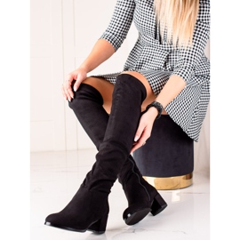 Gogo Lågklackade lårhöga stövlar svart 2