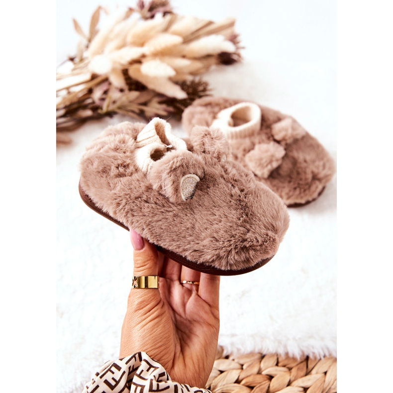 WJ1 Varma tofflor med ribbad brun Dessi beige 2