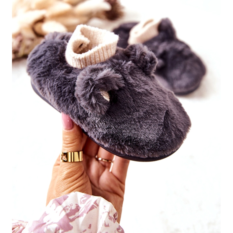 Varma tofflor med ribbad mörkgrå Dessi 1