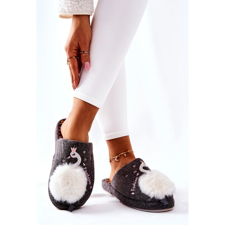 Varma tofflor Grå Reys svan 2