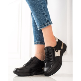 Evento Lädersneakers med dekorativ dragkedja beige svart 1