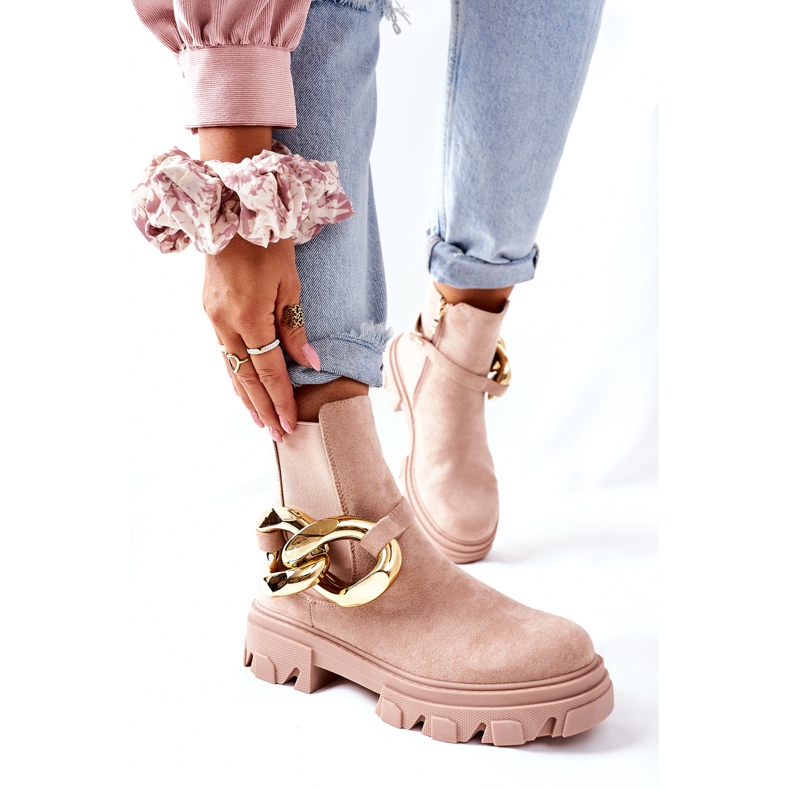 S.Barski Kvinnors isolerade beige chelsea stövlar med en prydnad 2