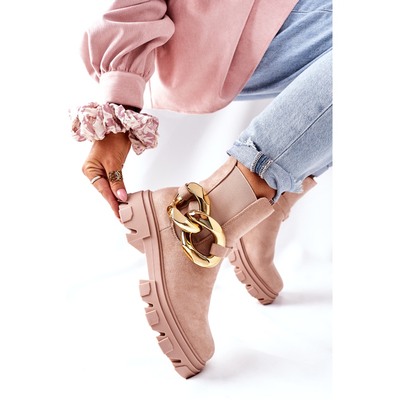 S.Barski Kvinnors isolerade beige chelsea stövlar med en prydnad 3