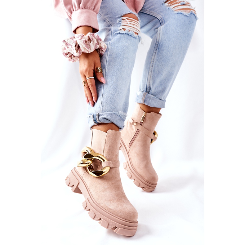 S.Barski Kvinnors isolerade beige chelsea stövlar med en prydnad 5