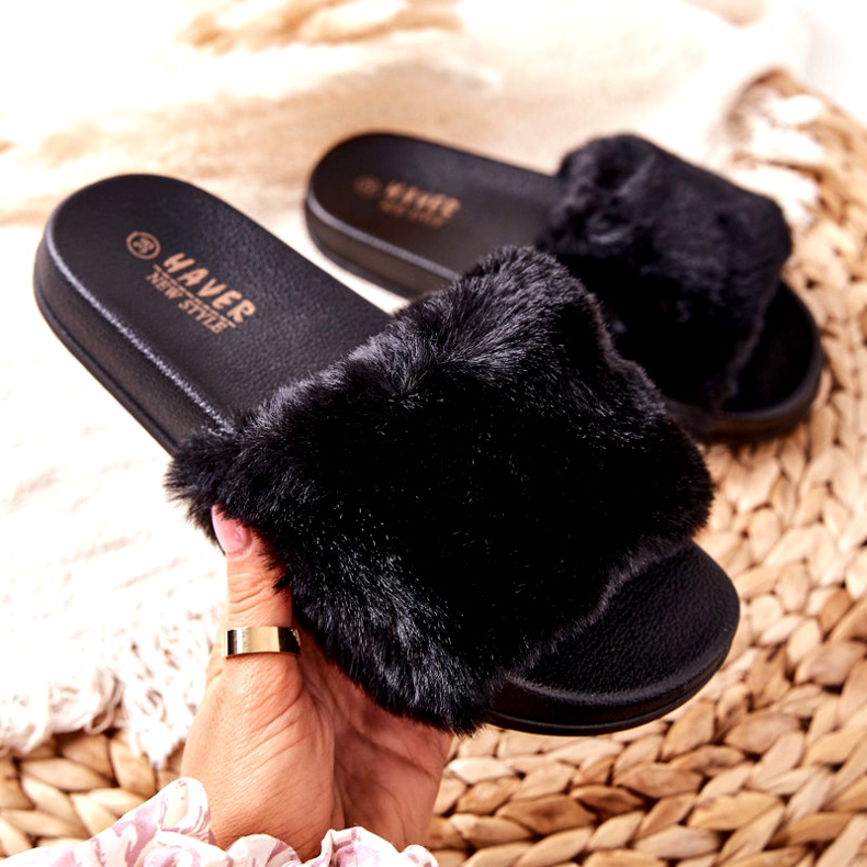 PH1 Formade gummi tofflor med svart Emmie päls 1
