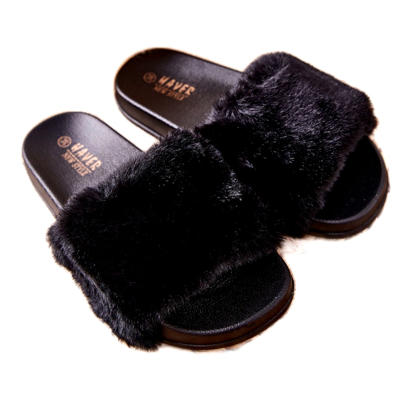 PH1 Formade gummi tofflor med svart Emmie päls 3