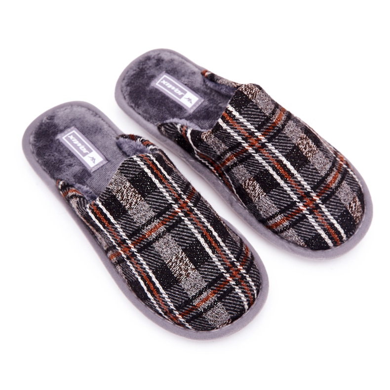WJ1 Varmgrå rutiga tofflor för män Whisper brun 1