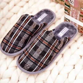 WJ1 Varmgrå rutiga tofflor för män Whisper brun 2