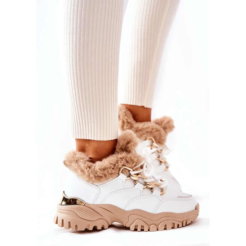 PM1 Läderisolerade sportskor Vit och Beige Shiney 2