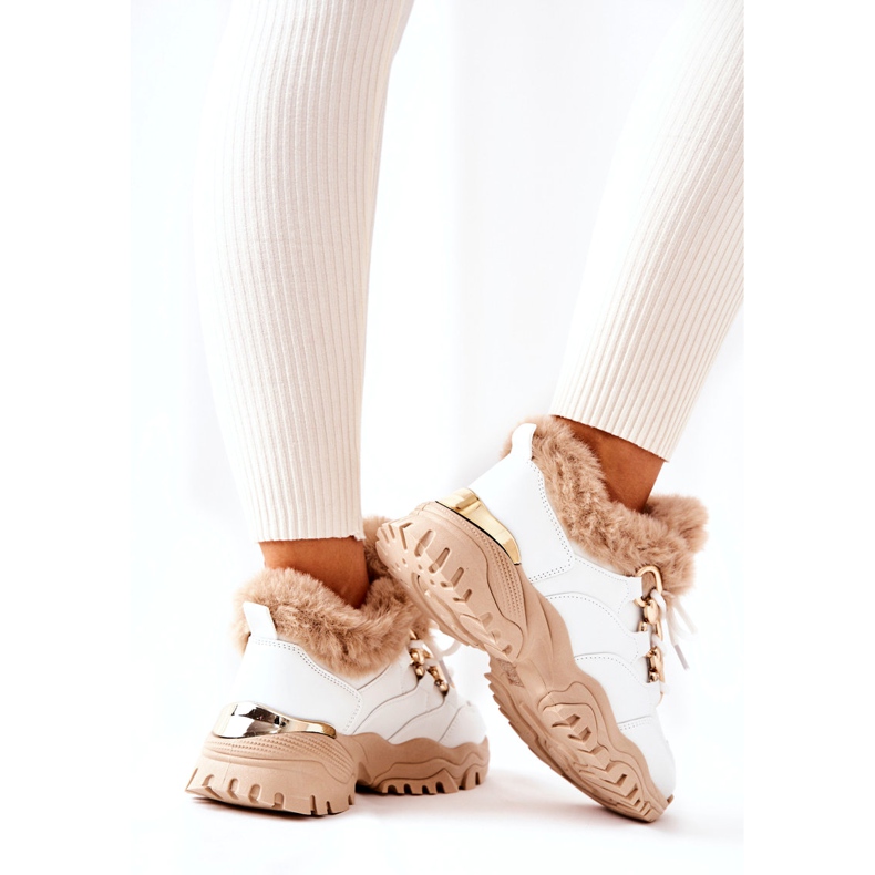 PM1 Läderisolerade sportskor Vit och Beige Shiney 3