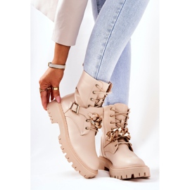 WS1 Beige Molisa Worker Boots Med Kedja gyllene 1