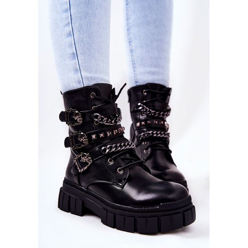 WS1 Stövlar Tied Chain Spänne Svart Reiloy 1