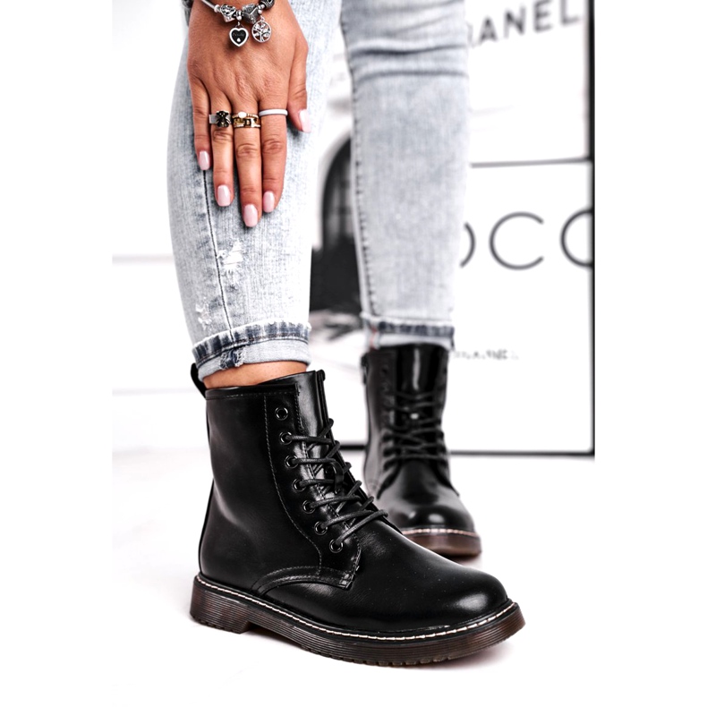 EVE Dam Stövlar Lackade Trappers Stövlar Svart Marita 2