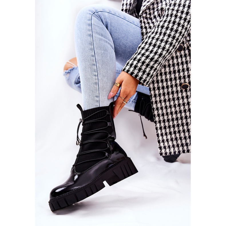 PL4 Lackade stövlar arbetare med en strumpa Svart Connor 2