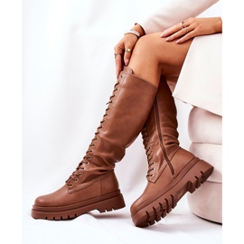 PG2 Höga varma knutna Camel Kannies-stövlar brun 1