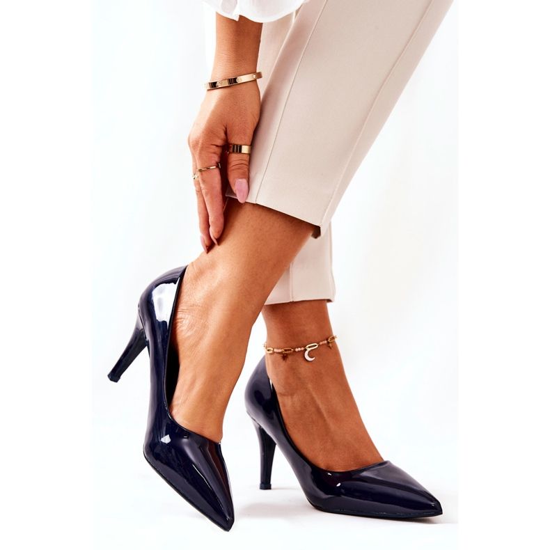 WS1 Klassiska Lackade Pumps Stiletter Marinblå Elinne 1