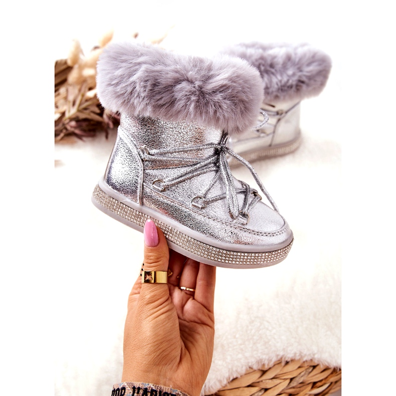 FR1 Barnsnöskor Med Päls Silver Grandis silver- 3