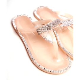 LU BOO Dam Tofflor Gummi Rosa Naken Flip-flops Rhinestones Lou beige silver- 3