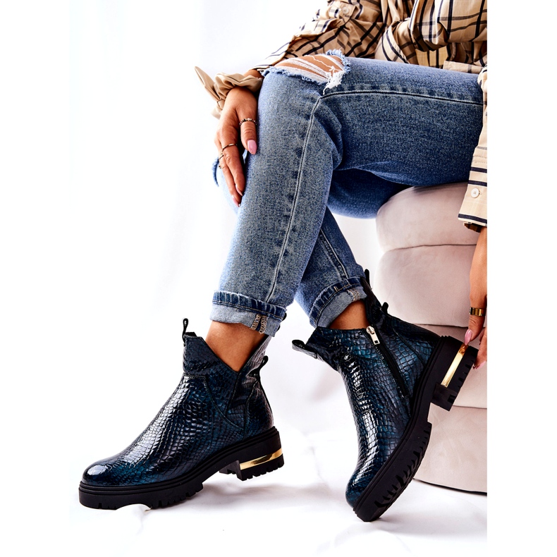 PA2 Gröna Tanya Crocodile Warma Läderstövlar svart 4