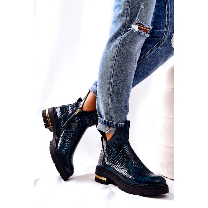 PA2 Gröna Tanya Crocodile Warma Läderstövlar svart 1