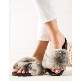 TRENDI Tofflor Med Päls grå 1