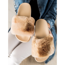 TRENDI Tofflor Med Päls beige brun 1