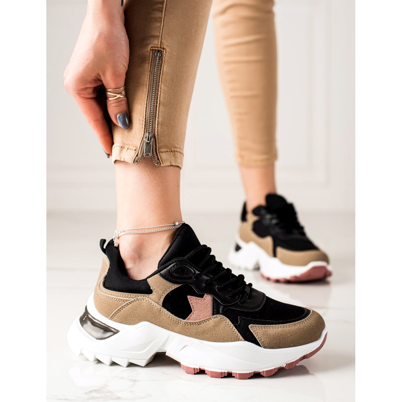 Sweet Shoes Trendiga sneakers beige svart rosa 1