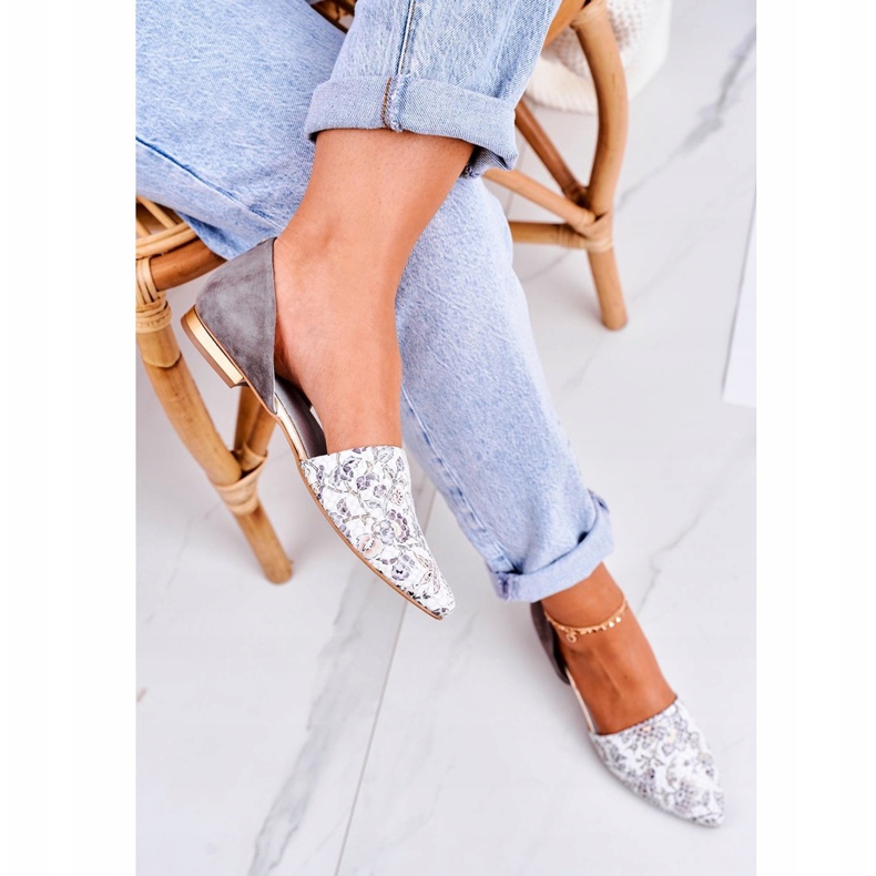 Eleganta läderballerinor med blommor Laura Messi 1110 Vit rosa mångfärgad 2