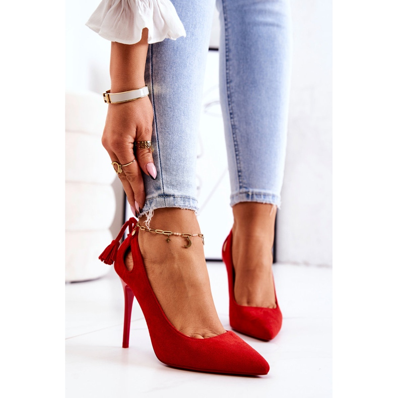 PS1 Damstilettos Mocka med Spitz Red Leven röd 1