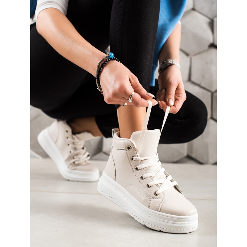 Renda Höga sneakers med ekologiskt läder beige 1