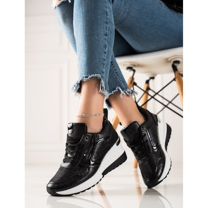 TRENDI Wedge Sneakers Med Glitter svart 2