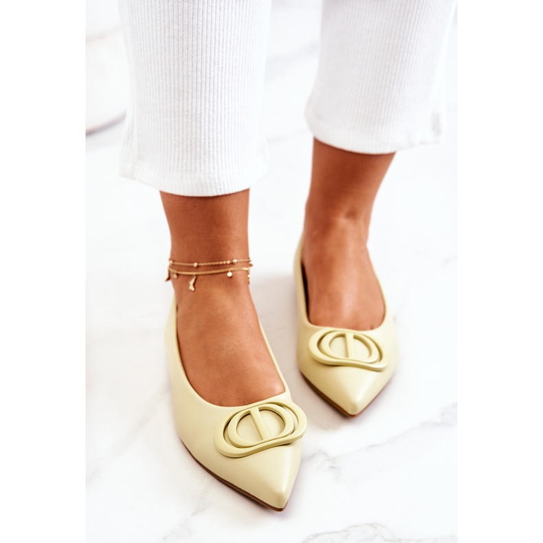 PS1 Läderballerinor i Rachelles ljusgröna spets gul 1