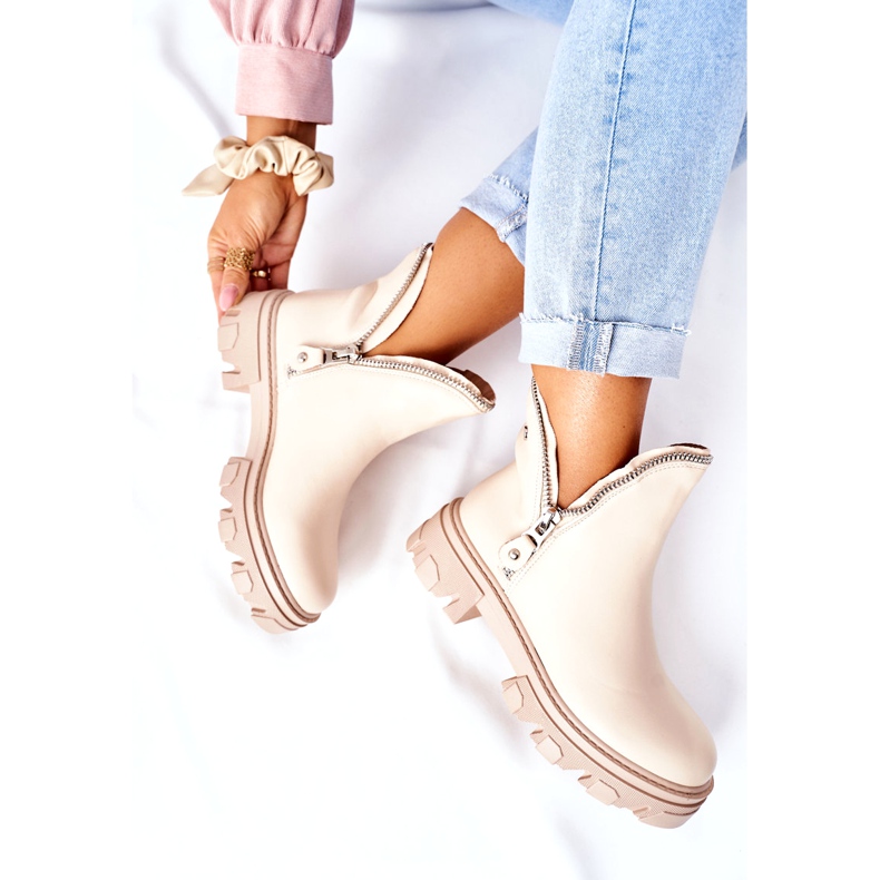 FI1 Dam stövletter med utskärningar Beige rytm 4