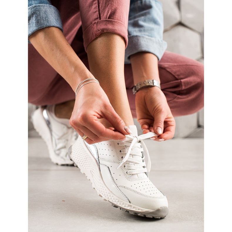 Goodin Snygga lädersneakers vit silver- 1