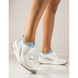 Goodin Snygga lädersneakers vit blå 1