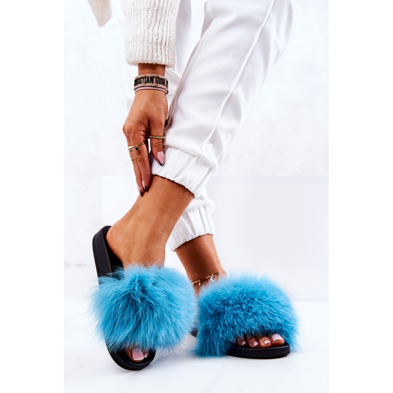 FM1 Blå Naturis Natural Fur Tofflor 2