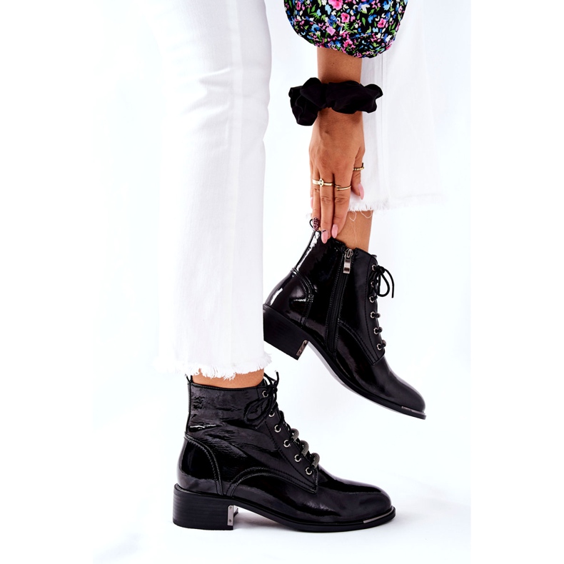 D&A Klassiska kvinnors varma stövlar lackerade svarta reflexer 4