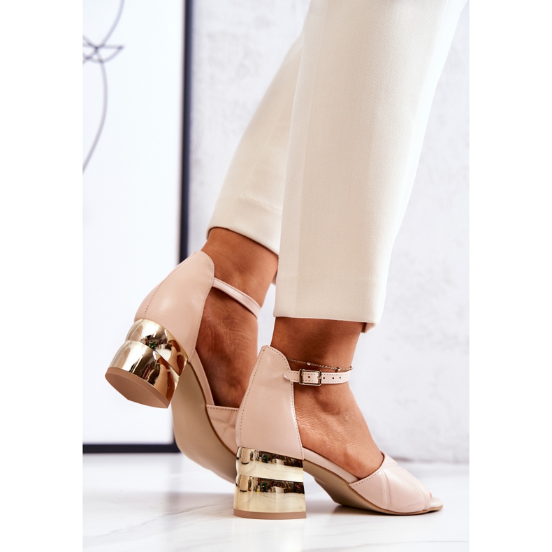 Lewski Shoes Lädersandaler På Stång Lewski 3027 Beige gyllene 1