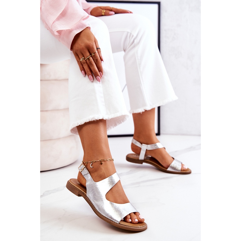Lewski Shoes Läderspännesandaler Lewski 3041 Silver 1