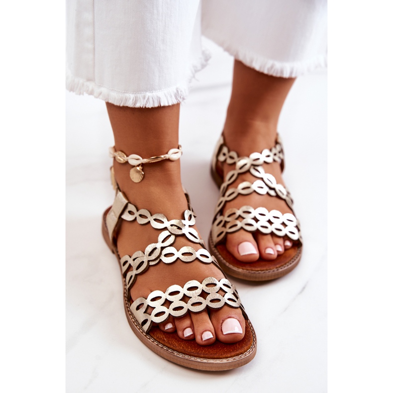 Lewski Shoes Genombrutna sandaler i läder Lewski 3022 Golden gyllene 1