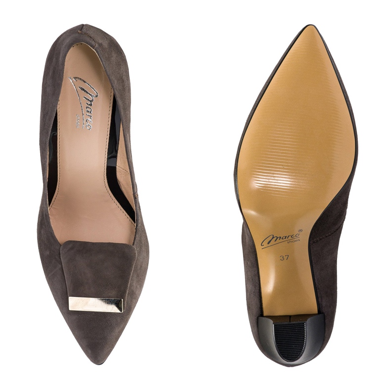 Marco Shoes 1008P bruna velourpumpar med utsmyckning 1