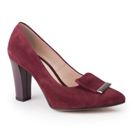 Maroon velour pumps Marco Shoes 1008P med en utsmyckning röd 1