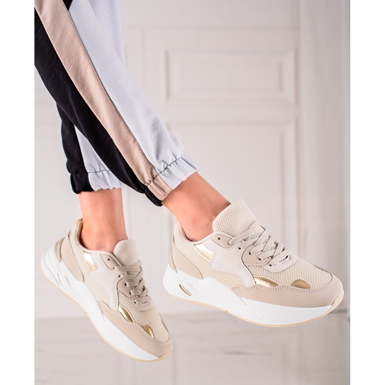 TRENDI Sneakers med mesh beige gyllene 1