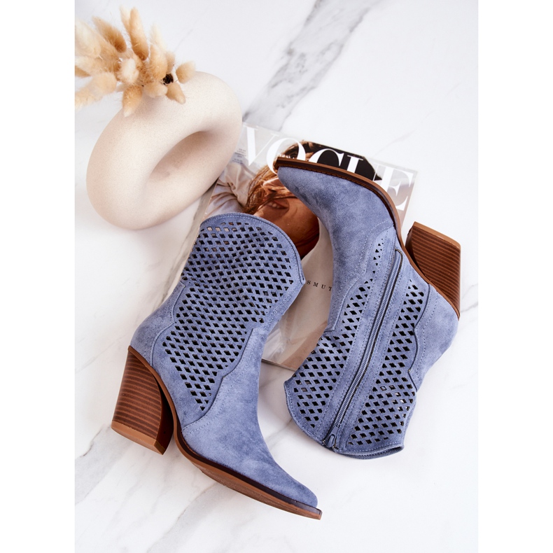 FB1 Genombrutna Cowboystövlar På En Stolpe Blå Caroline 1