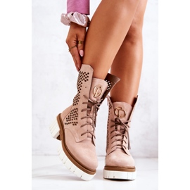 Läder High Boots Workers Nicole Pink 2706 beige rosa 1