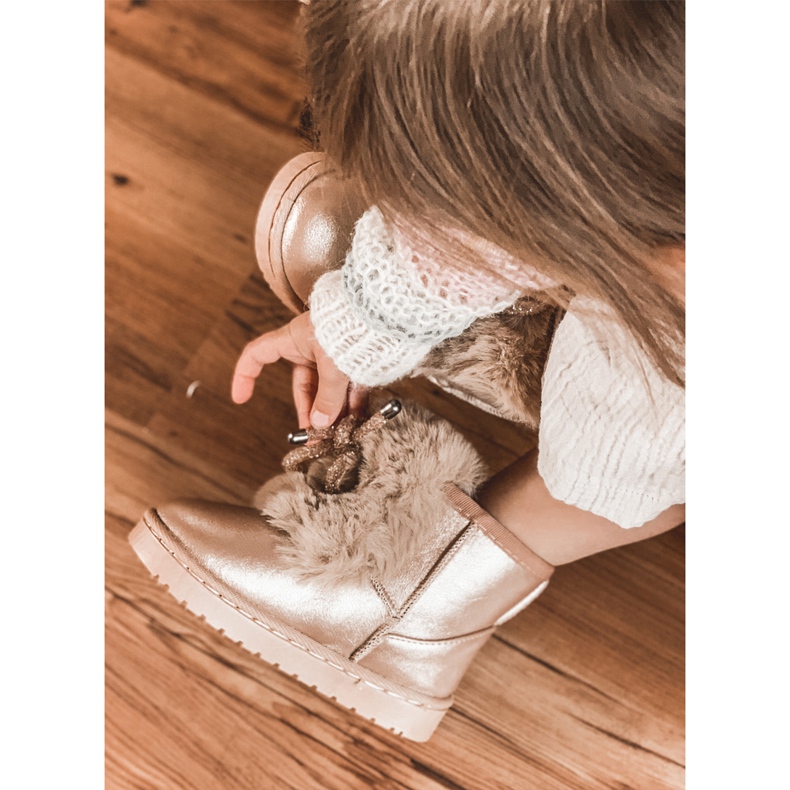 Barns snöskor med päls rosa guld Aurora gyllene 6
