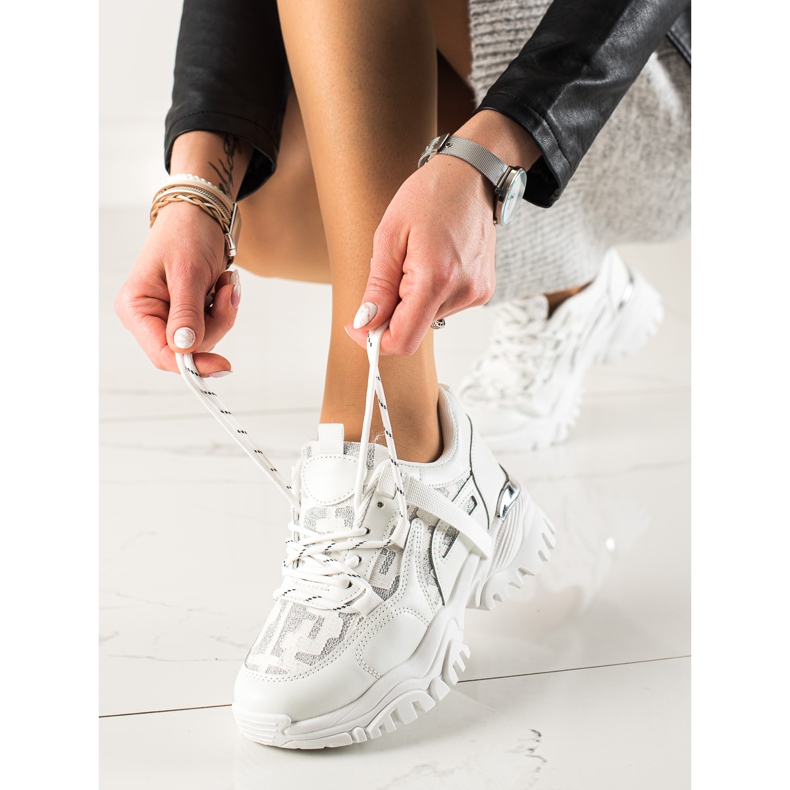 Trendiga sneakers med glitter vit 1