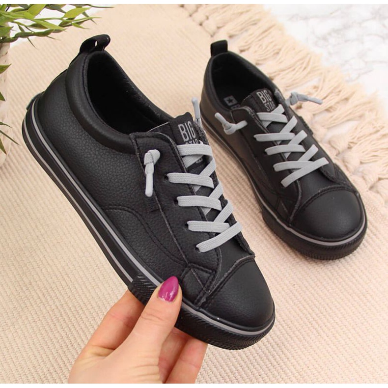 Låga sneakers med ekologiskt läder Big Star Jr HH374038 svart vit 1