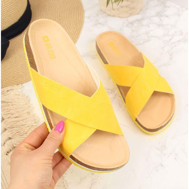 Läder Big Star W HH274596 gula tofflor 1