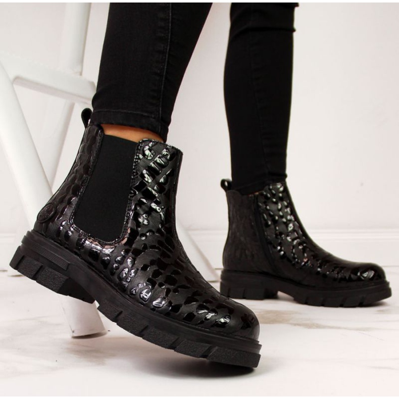 Läderisolerade stövlar Rieker W Z9152-00 svart vit 2